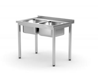 Stôl s dvomi drezmi – skrutkovaný, HENDI, Kitchen Line, 1000x600x(H)850mm