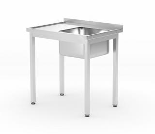 Stôl s jedným drezom a s policou – pravý, skrutkovaný, HENDI, Kitchen Line, Vycentrované, 600x600x(H)850mm