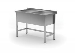 Stůl s dřezem - svařovaný, dvoukomorový, hloubka 600 mm, výška komory 300 mm, HENDI, Profi Line, 1200x600x(H)850mm