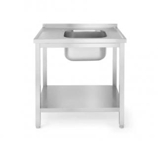 Stůl s umyvadlem s 1 mísou a policí - přišroubovaný, hloubka 600 mm, HENDI, Kitchen Line, Levá strana, 6 ks, 1000x600x(H)850mm
