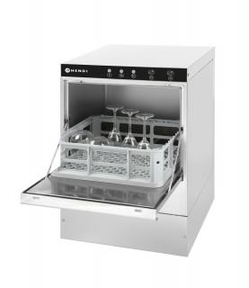 Umývačka riadu na sklo 40 x 40 – elektromechanické ovládanie, HENDI, s dávkovačom umývacieho prostriedku, 230V/2800W, 472x566x(H)705mm