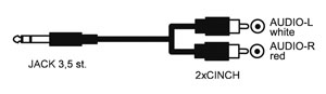 Kábel Jack 3.5 stereo - 2 x CINCH konektor 10m
