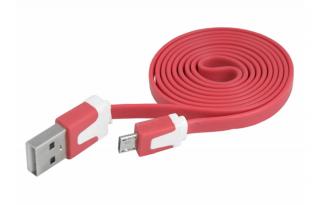 Kábel USB - Micro USB, červený, plochý 1m
