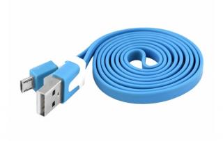 Kábel USB - Micro USB, modrý, plochý 1m