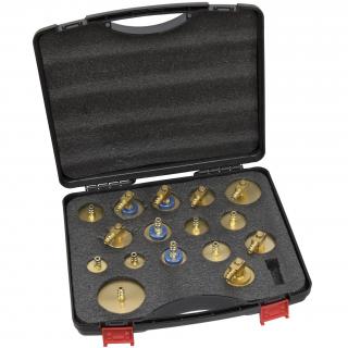 Adaptéry pre odvzdušňovač bŕzd, pre odvzdušňovač s EURO prípojkou, 16 dielov, REPTOOLS 120476 (Brake Bleeding Adapter Set, for Brake Bleeding Device with EURO Connection, 16 pcs. (REPTOOLS 120476))