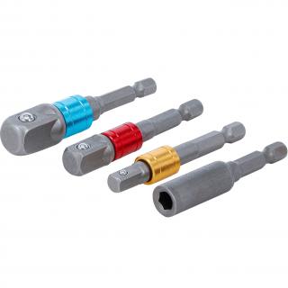Adaptéry pre vŕtačku na hlavice a bit, farebné, 1/4  x 1/4 , 3/8 , 1/2 , 4 diely, BGS 20814 (Electric Drill Adaptor Set | coloured | 6.3 mm (1/4 ) Drive | 6.3 mm (1/4 ), 10 mm (3/8 ), 12.5 mm (1/2 ), internal hexagon 6.3 mm (1/4 ) | 4 pcs. (BGS 20814))