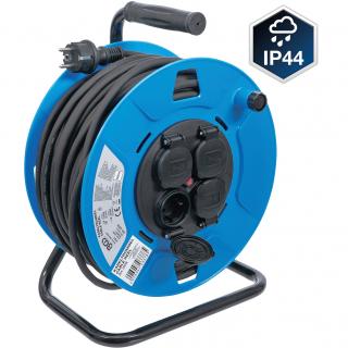 Bubon káblový, 50 m, 3 x 1,5 mm², 4 zásuvky s krytkami, IP 44, 3500 W (Cable Reel | 50 m | 3 x 1,5 mm² | 4 Socket Outlets with Sealing Cap | IP 44 | 3500 W)