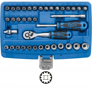Gola sada 1/4 , Gear Lock 4 - 14 mm, 5/32  - 1/2 , E5 - E18, 39 dielov, BGS 2151 (Socket Set, Gear Lock | 6.3 mm (1/4 ) Drive | 39 pcs., BGS 2151)