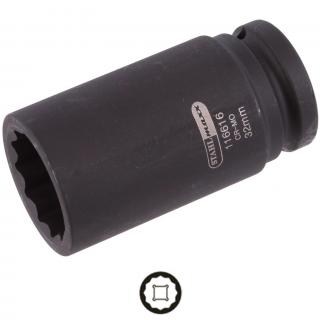 Hlavica nástrčná tvrdená, 3/4 , 12-hran, 32 mm, dĺžka 90 mm, STAHLMAXX 116616 (Impact Socket, 12-point, 32 mm, 3/4  Drive, Length 90 mm (STAHLMAXX 116616))