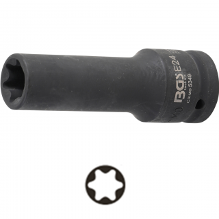 Hlavica nástrčná tvrdená, predĺžená, 3/4 , E24 mm, na brzdové kotúče a príruby (Impact Socket E-Type, deep | 20 mm (3/4 ) Drive | E24 mm, for brake disc and flange (BGS 5349))