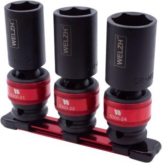 Hlavice nástrčné s guľovým kĺbom, tvrdené, predĺžené, 1/2 , 6-hran, 21, 22, 24 mm, 3 diely, Welzh 5301-WW (3-Piece Impact Ball Joint Socket Kit;1/2 dr 21, 22 &amp; 24-mm (Welzh 5301-WW))