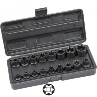 Hlavice nástrčné tvrdené 3/8 , 1/2 , E-profil E5 - E24, 17 dielov, REPTOOLS 118900 (Impact Socket Set, E-profile for Torx, 3/8 , 1/2 , E5 - E24, 17 pcs. (REPTOOLS 118900))