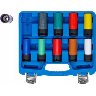 Hlavice nástrčné tvrdené ochranné, 1/2 , 15 - 24 mm a špeciálne, 10 dielov, BGS 7311 (Protective Impact Socket Set | 12.5 mm (1/2 ) Drive | 15 - 24 mm and Special Wheel Nuts | 10 pcs. (BGS 7311))