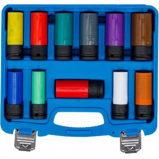 Hlavice nástrčné tvrdené ochranné, 1/2 , 15 - 27 mm a špeciálne, 11 dielov, BGS 74254 (Protective Impact Socket Set | 12.5 mm (1/2 ) Drive | 15 - 27 mm and Special Wheel Nuts | 11 pcs. (BGS 74254))