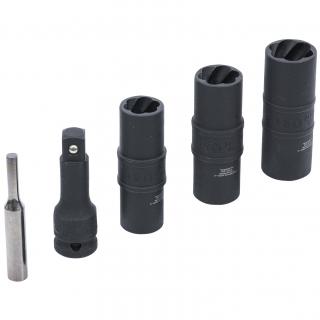 Hlavice obojstranné, tvrdené, 1/2 , vyťahovák poškodených skrutiek / 6-hran, 17 - 21 mm (Special Impact Double-Sided Socket Set / External Hexagon &amp; Screw Extractors 17 - 19 - 21 mm | 12.5 mm (1/2 ) | 3-pcs. (BGS 7467))