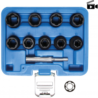 Hlavice špirálové 1/2 , vyťahovák poškodených skrutiek, 10 - 19 mm, 10 dielov, BGS 5266 (Twist Socket Set (Spiral Profile) / Screw Extractor | 12.5 mm (1/2 ) Drive | 10 - 19 mm | 10 pcs. (BGS 5266))