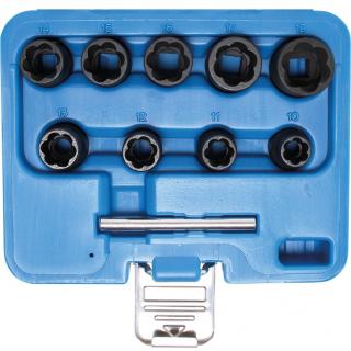 Hlavice špirálové 3/8 , vyťahovák poškodených skrutiek, 10 - 19 mm, 10 dielov, BGS 5265 (Twist Socket Set (Spiral Profile) / Screw Extractor | 10 mm (3/8 ) Drive | 10 - 19 mm | 10 pcs. (BGS 5265))