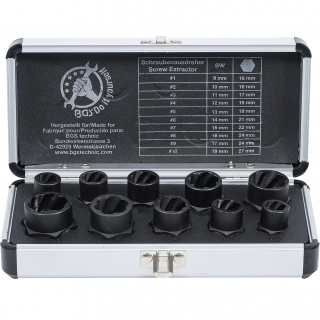 Hlavice špirálové 3/8 , vyťahovák poškodených skrutiek, 9 - 19 mm, 10 dielov, BGS 20210 (Twist Socket Set (Spiral Profile) / Screw Extractor | 10 mm (3/8 ) Drive | twist type 9-19 mm | 10 pcs. (BGS 20210))