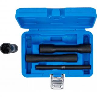 Hlavice špirálové, predĺžené, 1/2 , vyťahovák poškodených skrutiek, 17 - 21 mm (Twist Socket Set (Spiral Profile) / Screw Extractor, deep | 12.5 mm (1/2 ) Drive | 17 - 21 mm | 4 pcs. (BGS 5264))