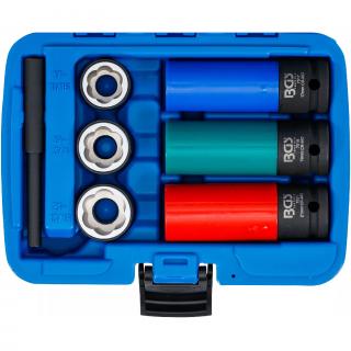 Hlavice špirálové / vyťahovák skrutiek &amp; hlavice tvrdené, 1/2 , 17 / 19 / 21 mm, BGS 7510 (Twist Socket Set (Spiral Profile) / Screw Extractor &amp; Impact Socket Set | 12.5 mm (1/2 ) Drive | 17 / 19 / 21 mm | 7 pcs. (BGS 7510))