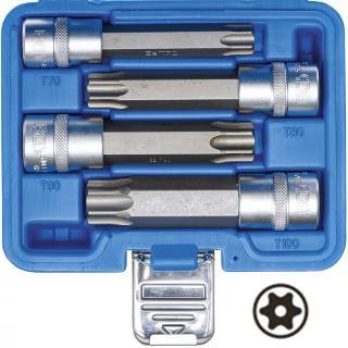 Hlavice zástrčné 1/2 , T-profil s vŕtaním T70 - T100, automotive, 4 diely, BGS 5103 (Bit Socket Set | 12.5 mm (1/2 ) Drive | T-Star tamperproof (for Torx) | automotive, 4 pcs. (BGS 5103))