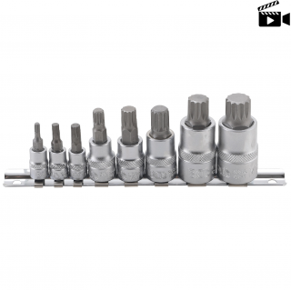 Hlavice zástrčné 1/4 , 3/8 , 1/2 , XZN-profil M4 - M16, 8 dielov, BGS 5105 (Bit Socket Set | Spline (for XZN) | M4 - M16 | 1/4 , 3/8 , 1/2 , 8 pcs. (BGS 5105))