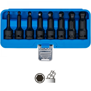 Hlavice zástrčné tvrdené, 1/2 , imbus s guľou 6 - 19 mm, dĺžka 75 mm, 8 dielov, BGS 5488 (Impact Bit Socket Set | length 75 mm | 12.5 mm (1/2 ) Drive | internal Hexagon with Ball Head 6 - 19 mm | 8 pcs. (BGS 5488))
