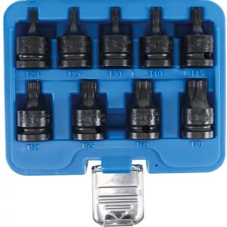 Hlavice zástrčné tvrdené, 1/2 , T-profil T20 - T70, dĺžka 42 mm, 9 dielov, BGS 5486 (Impact bit Socket Set | 12.5 mm (1/2 ) Drive | T-Star (for Torx) T20 - T70 | length 42 mm, 9 pcs. (BGS 5486))