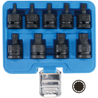 Hlavice zástrčné tvrdené, 1/2 , XZN-profil M4 - M16, 9 dielov, BGS 5487 (Impact bit Socket Set | 12.5 mm (1/2 ) Drive | Spline (for XZN) M4 - M16 | 9 pcs. (BGS 5487))