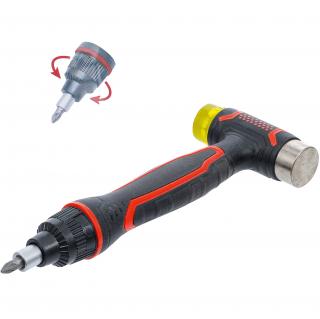Kladivo s vymeniteľnou hlavou a račňovou skrutkovacou rukoväťou pre bity, 3 v 1, BGS 20800 (Hammer with Interchangeable Head | with Ratchet Spinner Handle for Bits, reversible | 3-in-1 (BGS 20800))