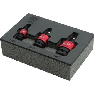 Kĺby guľové, tvrdené, univerzálne, 1/4 , 3/8 , 1/2 , S2 oceľ séria, 3 diely, Welzh 2493-WW (Universal Joint Sockets Impact; 3-Piece Set 1/4''; 3/8''; 1/2''; S2 Steel Series (Welzh 2493-WW))