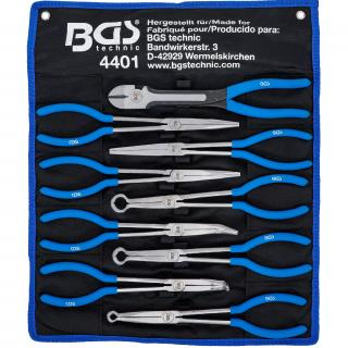 Kliešte telefónne / na konektory zapaľovacích sviečok, extra dlhé, 9 dielov, BGS 4401 (Long / Flat Nose and Spark Plug Connector Pliers Set | extra long | 9 pcs. (BGS 4401))