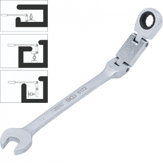 Kľúč očkoplochý račňový, dvojkĺbový, nastaviteľný, 12 mm, BGS 6172 (Double-Joint Ratchet Combination Wrench Set | adjustable | 12 mm (BGS 6172))