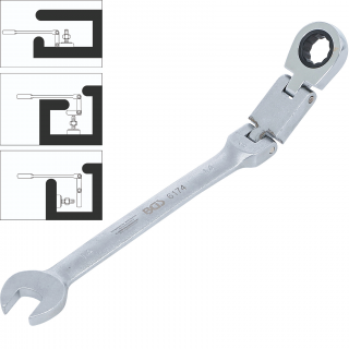 Kľúč očkoplochý račňový, dvojkĺbový, nastaviteľný, 14 mm, BGS 6174 (Double-Joint Ratchet Combination Wrench Set | adjustable | 14 mm (BGS 6174))