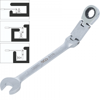 Kľúč očkoplochý račňový, dvojkĺbový, nastaviteľný, 16 mm, BGS 6176 (Double-Joint Ratchet Combination Wrench Set | adjustable | 16 mm (BGS 6176))