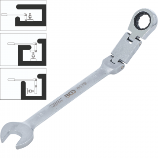 Kľúč očkoplochý račňový, dvojkĺbový, nastaviteľný, 19 mm, BGS 6179 (Double-Joint Ratchet Combination Wrench Set | adjustable | 19 mm (BGS 6179))