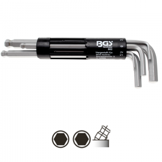 Kľúče L, dlhé, imbus / imbus s guľou, 2 - 10 mm, 8 dielov, BGS 802 (L-Type Wrench Set | long | internal Hexagon / internal Hexagon with Ball Head 2 - 10 mm | 8 pcs. (BGS 802))