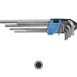 Kľúče L, extra dlhé, imbus 1,5 - 10 mm, 9 dielov, BGS 808 (L-Type Wrench Set | extra long | internal Hexagon 1.5 - 10 mm | 9 pcs. (BGS 808))