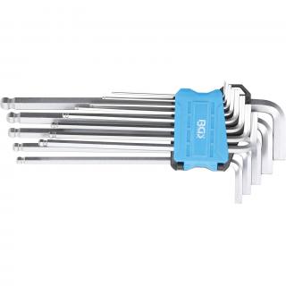 Kľúče L, extra dlhé, imbus / imbus s guľou, 1,5 - 10 mm, oceľ S2, 13 dielov, BGS 9799 (L-Type Wrench Set | extra long | internal Hexagon / internal Hexagon with Ball Head 1.5 - 10 mm | Steel S2, 13 pcs. (BGS 9799))
