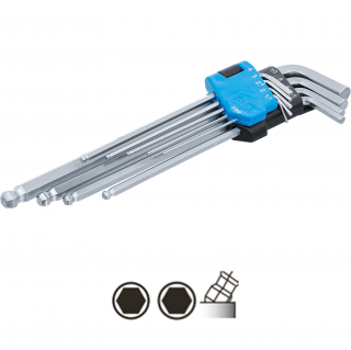 Kľúče L, extra dlhé, imbus / imbus s guľou, 1,5 - 10 mm, oceľ S2, 9 dielov, BGS 790 (L-Type Wrench Set | extra long | internal Hexagon / internal Hexagon with Ball Head 1.5 - 10 mm | Steel S2, 9 pcs. (BGS 790))