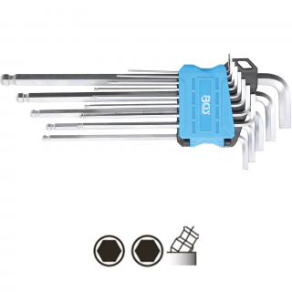 Kľúče L, extra dlhé, palcové, imbus / imbus s guľou, 0,5  - 3/8 , 13 dielov, BGS 9801 (L-Type Wrench Set | extra long | Inch Sizes | internal Hexagon / internal Hexagon with Ball Head 0.05  - 3/8  | 13 pcs. (BGS 9801))