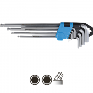 Kľúče L, palcové, imbus / imbus s guľou, 1/16  - 3/8 , 9 dielov, BGS 799 (L-Type Wrench Set | Inch Sizes | internal Hexagon / internal Hexagon with Ball Head 1/16  - 3/8  | 9 pcs. (BGS 799))