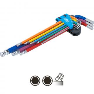 Kľúče L, viacfarebné, extra dlhé, imbus / imbus s guľou, 1,5 - 10 mm, 9 dielov, BGS 74453 (L-Type Wrench Set | Multicolour | extra long | internal Hexagon, internal Hexagon with Ball Head 1.5 - 10 mm | 9 pcs. (BGS 74453))