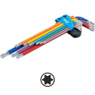 Kľúče L, viacfarebné, extra dlhé, T-profil T10 - T50, 9 dielov, BGS 74459 (L-Type Wrench Set | Multicolour | extra long | T-Star (for Torx) T10 - T50 | 9 pcs. (BGS 74459))
