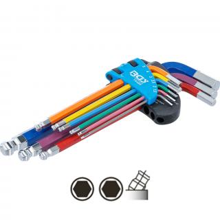 Kľúče L, viacfarebné, imbus / imbus s guľou, 1,5 - 10 mm, 9 dielov, BGS 74452 (L-Type Wrench Set | Multicolour | internal Hexagon, internal Hexagon with Ball Head 1.5 - 10 mm | 9 pcs. (BGS 74452))