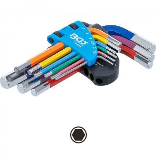 Kľúče L, viacfarebné, krátke, imbus, 1,5 - 10 mm, 9 dielov, BGS 74454 (L-Type Wrench Set | Multicolour | short | internal Hexagon 1.5 - 10 mm | 9 pcs. (BGS 74454))