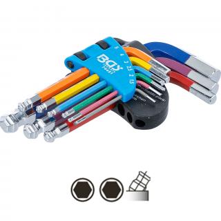 Kľúče L, viacfarebné, krátke, imbus / imbus s guľou, 1,5 - 10 mm, 9 dielov, BGS 74451 (L-Type Wrench Set | Multicolour | short | internal Hexagon, internal Hexagon with Ball Head 1.5 - 10 mm | 9 pcs. (BGS 74451))