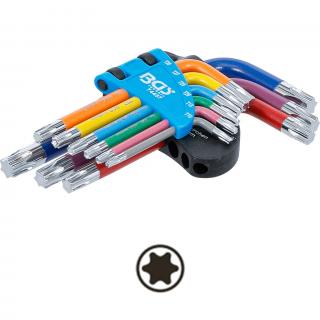 Kľúče L, viacfarebné, krátke, T-profil T10 - T50, 9 dielov, BGS 74457 (L-Type Wrench Set | Multicolour | short | T-Star (for Torx) T10 - T50 | 9 pcs. (BGS 74457))