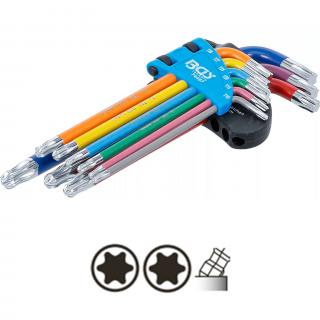 Kľúče L, viacfarebné, T-profil s guľou T10 - T50, 9 dielov, BGS 74467 (L-Type Wrench Set | Multicolour | T-Star (for Torx) with Ball Head T10 - T50 | 9 pcs. (BGS 74467))