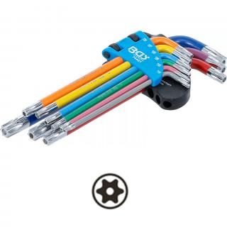Kľúče L, viacfarebné, T-profil s vŕtanímT10 - T50, 9 dielov, BGS 74461 (L-Type Wrench Set | Multicolour | T-Star tamperproof (for Torx) T10 - T50 | 9 pcs. (BGS 74461))